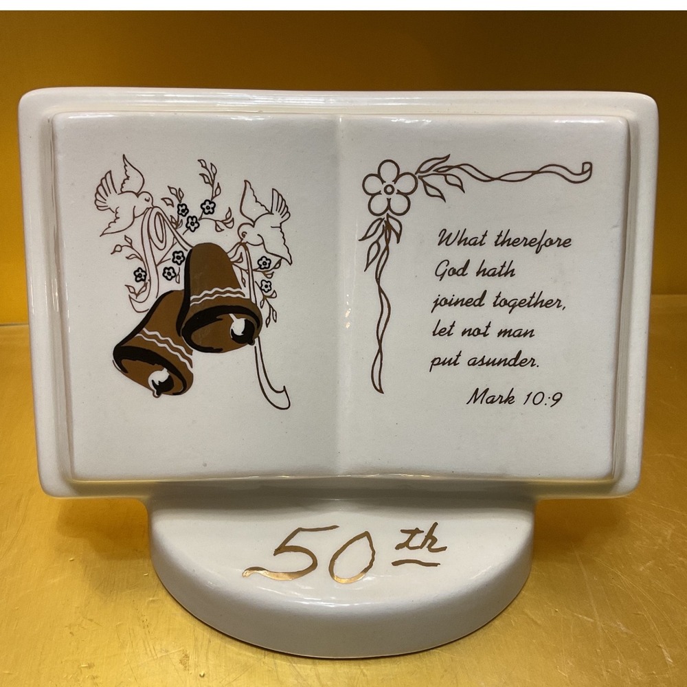Bonnie T Hargett Ceramic 50th Anniversary Plaque Mark 10:9 Wedding Bells Doves
